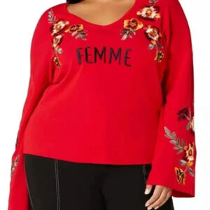 Inc INTERNATIONAL CONCEPTS Red Femme Sweater Top Plus 2X Embroidered